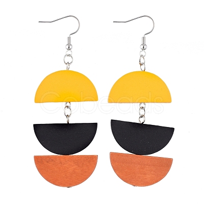 Semicircle Wood Dangle Earrings X-EJEW-JE03892-1