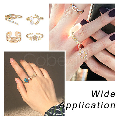 Cheriswelry 4Pcs 4 Style Snake & Smiling Face & Star Brass Cuff Rings for Her RJEW-CW0001-01-1