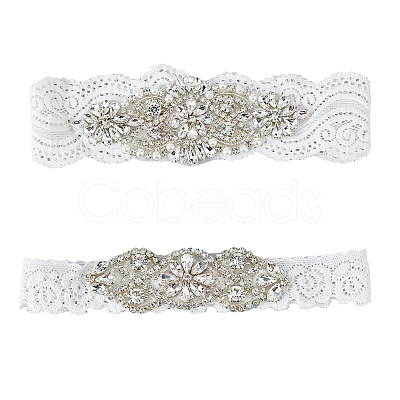 Flower Pattern Polyester Lace Elastic Bridal Garters AJEW-WH0470-67-1