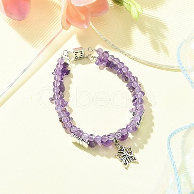 Natural Amethyst Chip Beads Multi-strand Bracelet BJEW-JB07052-01-1