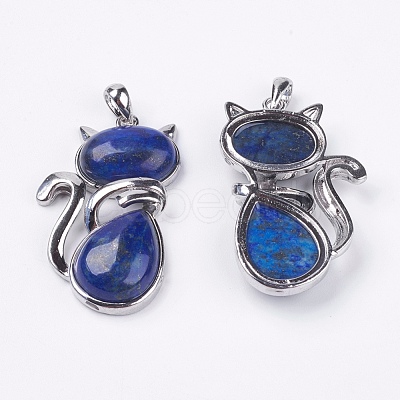 Natural Lapis Lazuli Kitten Pendants G-G713-B14-1