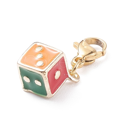 Alloy Enamel Dice Pendant Decoration HJEW-JM00633-1