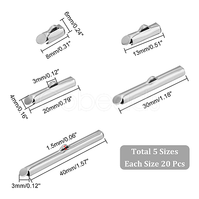 Unicraftale 100Pcs 5 Size 304 Stainless Steel Slide On End Clasp Tubes STAS-UN0044-78-1