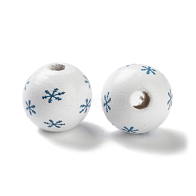 Printed Wood European Beads WOOD-Z002-08F-1