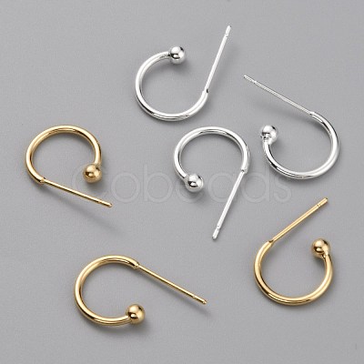 Brass C-shaped Hoop Circle Ball Stud Earrings KK-O131-07-1