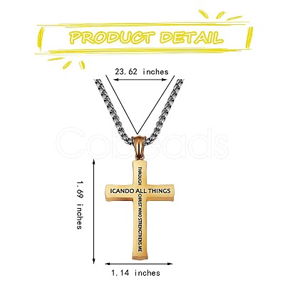 Titanium Steel Cross with Philippians 4:13 Pendant Necklace JN1050B-1