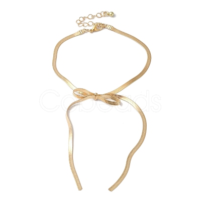 Bowknot Alloy Snake Chain Anklets AJEW-G059-04G-1