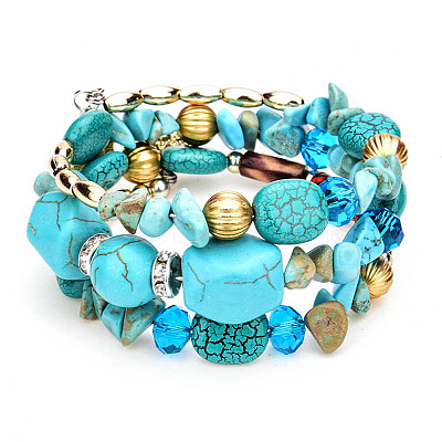 Alloy & Resin Beads Three Loops Wrap Style Bracelet BOHO-PW0001-044I-1