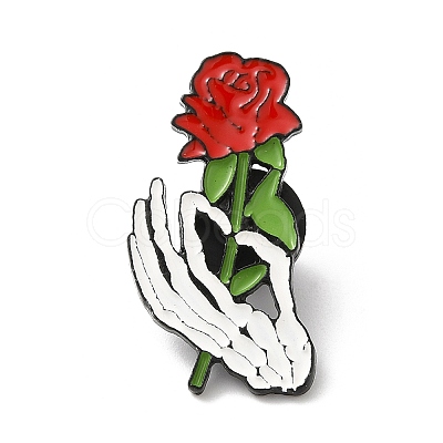 Skeleton Hand & Rose Enamel Pins JEWB-Z013-01B-EB-1