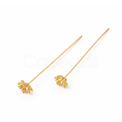 Brass Crystal Rhinestone Flower Head Pins X-KK-A178-03G-1