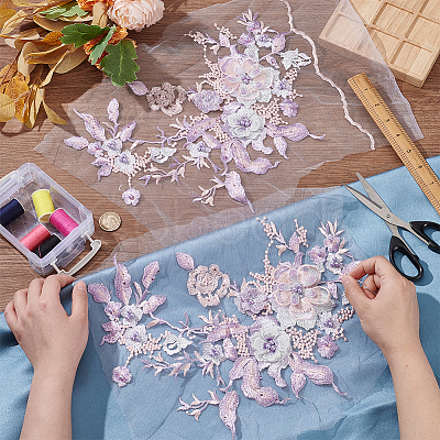 3D Flower Beading Polyster Embroidery Ornaments Accessories DIY-WH0622-001B-1