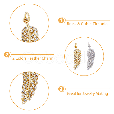 DICOSMETIC 4Pcs 2 Colors Brass Micro Pave Clear Cubic Zirconia Pendants KK-DC0003-23-1