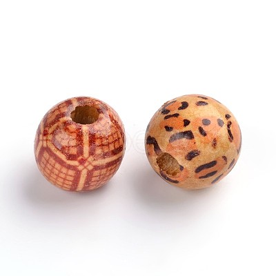 Round Printed Natural Maple Wood Beads WOOD-R243-16mm-M2-1