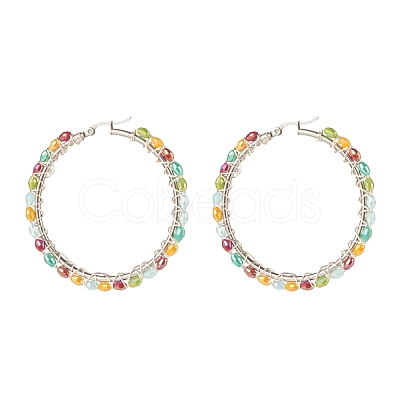 Glass Beaded Big Hoop Earrings EJEW-JE04817-1