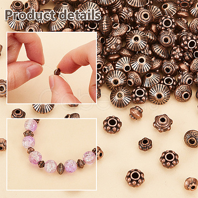 PandaHall Elite 300Pcs 6 Styles Tibetan Style Alloy Spacer Beads TIBEB-PH0005-04-1