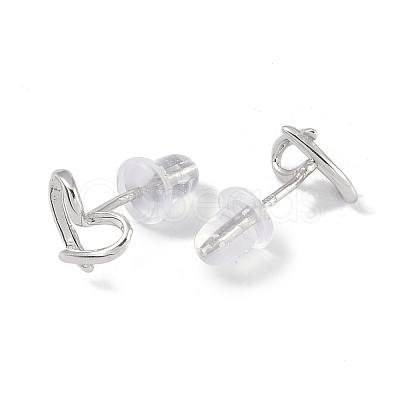 Anti-Tarnish Heart Rhodium Plated 999 Sterling Silver Stud Earrings for Women EJEW-S215-18P-1