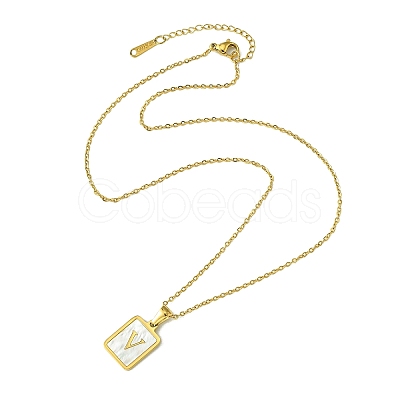 Ion Plating(IP) Rectangle with Initial Letter 304 Stainless Steel Pendant Necklace NJEW-R265-04G-V-1