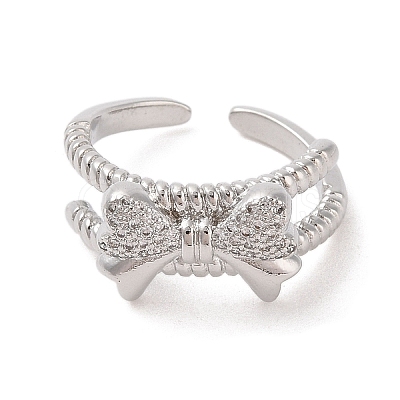 Bowknot Brass Micro Pave Clear Cubic Zirconia Open Cuff Rings RJEW-S417-02P-02-1