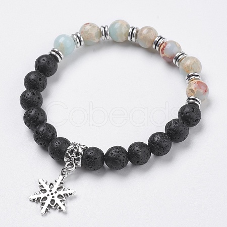 Natural Lava Rock Beads Charm Bracelets BJEW-O161-34-1