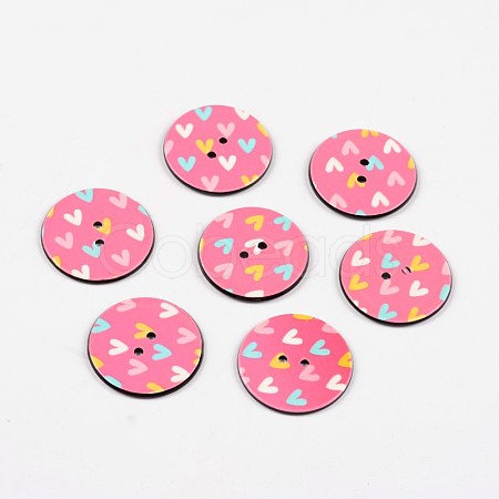 2-Hole Flat Round with Heart Pattern Acrylic Buttons BUTT-F055-03E-1