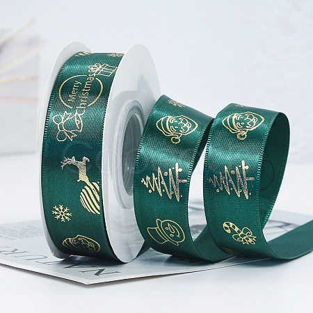 22M Flat Christmas Santa Claus Printed Polyester Satin Ribbons XMAS-PW0001-183M-1