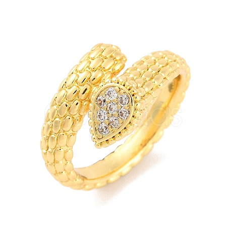 Teardrop Brass Micro Pave Clear Cubic Zirconia Open Cuff Rings RJEW-U009-06G-1