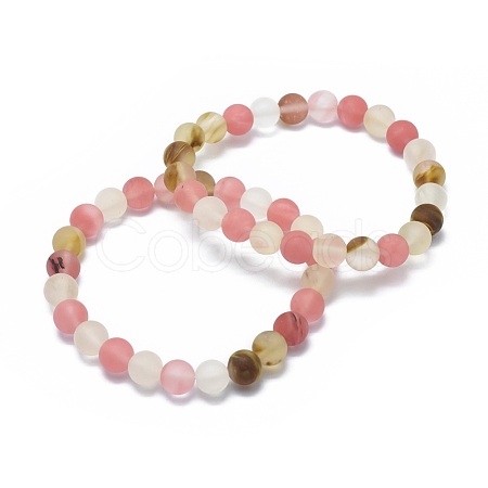 Frosted Tigerskin Glass Bead Stretch Bracelets X-BJEW-K212-B-016-1