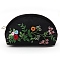 DIY Flower Pattern Moon-shaped Cosmetic Bag Embroidery Kit, including Embroidery Needles & Thread, Cotton Linen Fabric, Black, 17x12x8cm