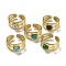 Ion Plating(IP) 304 Stainless Steel Open Cuff Rings, Synthetic Malachite & Turquoise Round Finger Rings for Women Men, Real 18K Gold Plated, Adjustable