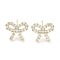 Brass Cubic Zirconia Stud Earrings for Women, Bowknot, Real 18K Gold Plated, 11x13.5mm