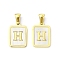 Ion Plating(IP) 304 Stainless Steel Pave Shell Pendants, Rectangle Charm, Real 18K Gold Plated, Letter H, 17.5x12x1.5mm, Hole: 3x5mm