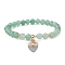 Natural Green Aventurine Round Beaded Stretch Bracelets, with Heart Charms, Inner Diameter: 2-1/8~2-1/4 inch(5.4~5.6cm)