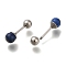 201 Stainless Steel Ear Plugs Gauges, with Natural Sodalite and 304 Stainless Steel Pin, Round, 15x4mm