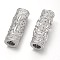 Column with Fleur De Lis Brass Micro Pave Cubic Zirconia Tube Beads, Platinum, 18x7mm, Hole: 3.5mm