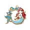 Alloy Enamel Pendants, with  Rhinestone, Mermaid Charm, Light Blue, 28.5x32.5x2.5mm, Hole: 1.8mm