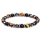 Non-magnetic Synthetic Hematite and Natural Tiger Eye Beaded Stretch Bracelets for Men, Mixed Color, Bead: 6mm in Diameter, 7-1/8 inch(18cm)