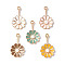 Alloy Enamel Pendants, with ABS Plastic Imitation Pearls, Light Gold, Flower Charm, Mixed Color, 26x15x4.5mm, Hole: 1.5mm