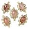 Natural Strawberry Quartz Faceted Oval Connector Charms, Rack Plating Brass Micro Pave Clear Cubic Zirconia Flower Links, Golden, 25.5x16x7mm, Hole: 1.2mm