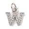 Initial Letter Brass with Cubic Zirconia Charms, Platinum, Long-Lasting Plated, Lead Free & Cadmium Free, Letter W, 10x10.5x1.5mm, ring: 5x1mm, inner diameter: 3mm