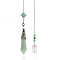 Natural Green Aventurine Cone Dowsing Pendulum Big Pendants, with Meatl Woven Net/Web with Feather, Pendant: 68x16mm