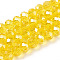 Electroplate Glass Beads Strands, Pearl Luster Plated, Faceted, Rondelle, Yellow, 4x3mm, Hole: 0.4mm, about 113~115pcs/strand, 41~42cm