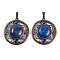 Natural Lapis Lazuli Dyed Pendants, Rack Plating Brass Hollow Flat Round Charms, Cadmium Free & Lead Free, Red Copper, 36.5x33x9.5mm, Hole: 7.5x5mm