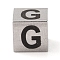 Tarnish Resistant 201 Stainless Steel European Beads, Large Hole Beads, Cube with English Letter, Stainless Steel Color, Letter G, 7x7x7mm, Hole: 5mm