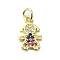 Brass Micro Pave Colorful Cubic Zirconia Pendants, Human, Real 18K Gold Plated, 13x8.5x1.5mm