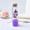 Glass Wishing Bottles, Copper Wire Reiki Natural Amethyst Drift Chip Beads inside for DIY Jewelry Making Home Decoration, 22x70mm