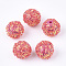 Acrylic Beads, Glitter Beads,with Sequins/Paillette, Round, Deep Pink, 12x11mm, Hole: 2mm