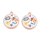 Printed Rack Plating Alloy Enamel Pendants, Golden, Flat Round with Eye & Heart Charm, Colorful, 28.5x25x4mm, Hole: 1.8mm