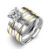 Romantic 316L Titanium Steel Cubic Zirconia Couple Rings for Women RJEW-BB06986-8A-1