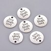 Tibetan Style Alloy Flat Round Carved Word Live Laugh Love Message Pendants X-TIBEP-12582-AS-NR-2