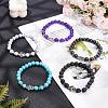 ANATTASOUL 5Pcs 5 Style Natural & Synthetic Mixed Gemstone Round & Hamsa Hand Beaded Stretch Bracelets Set for Women BJEW-AN0001-33-7